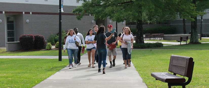 Students on a walking tour of the USC Sumter campus