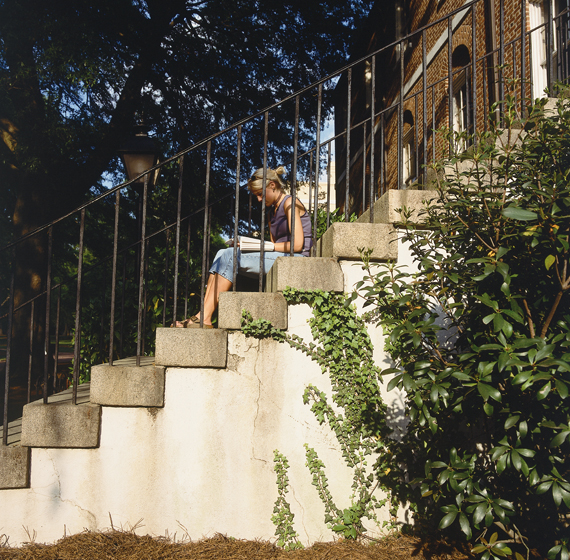 Photo of the steps of Lieber College on the Horsehoe
