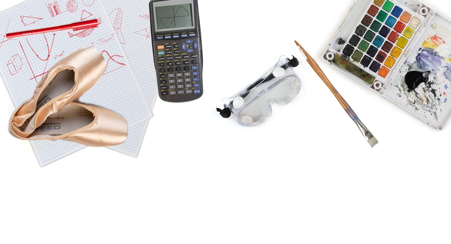 Various items related to the College of Arts and Sciences displayed on a white background. 