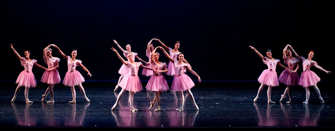 students on stage in a ballet production at the Koger Center for the Arts