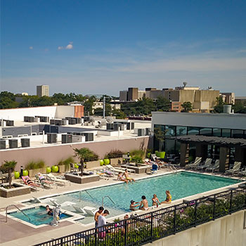 Rooftop pool at one of the student apartment complexes in Columbia.