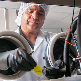Researcher working on experiment