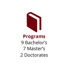 Infographic: Programs: 9 Bachelor's, 7 Master's, 2 Doctorates