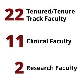 Infographic: 22 Tenured/Tenure Track Faculty, 11 Clinical Faculty, 2 Research Faculty