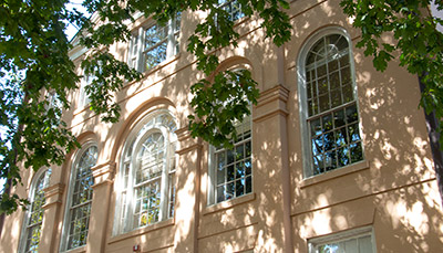 The windows on the outside of the Desaussure building.