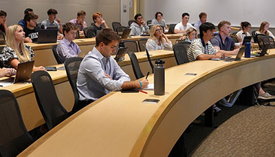 Classroom full of finance students. 