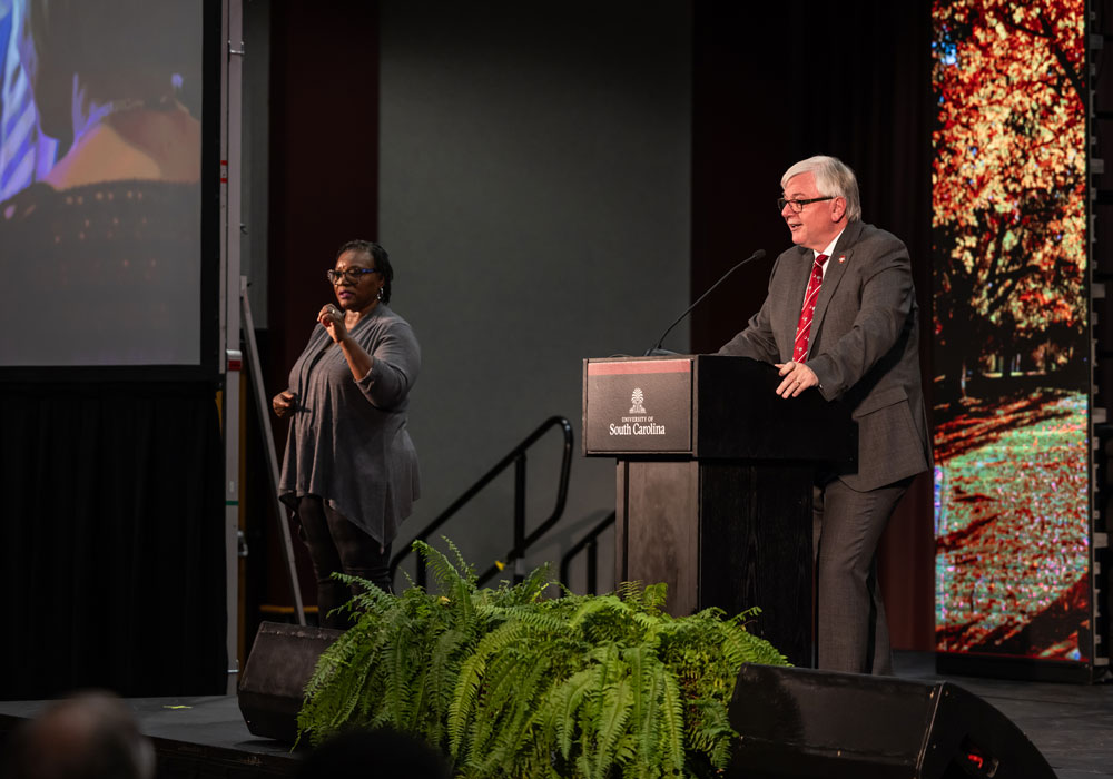President Amiridis speaking at podium for 2025 address