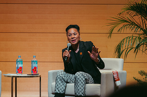 Dawn Staley talked about her childhood and experience as a player, coach and advocate.