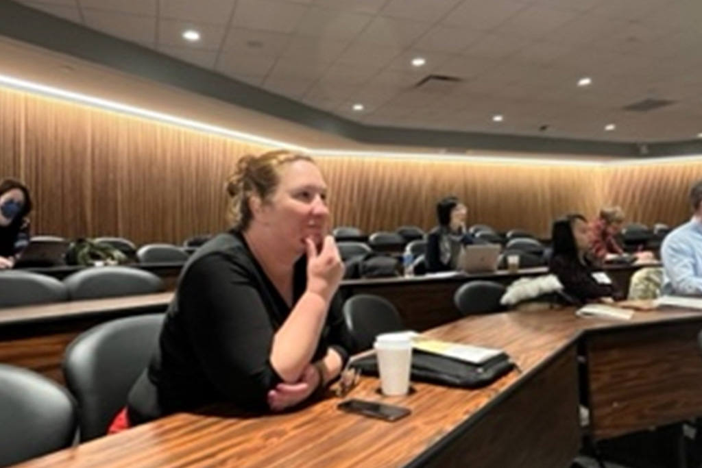 Dr. Allison Marsh listening to a presentation at the &HSP9 conference at the University of South Carolina, March 16-18, 2023.