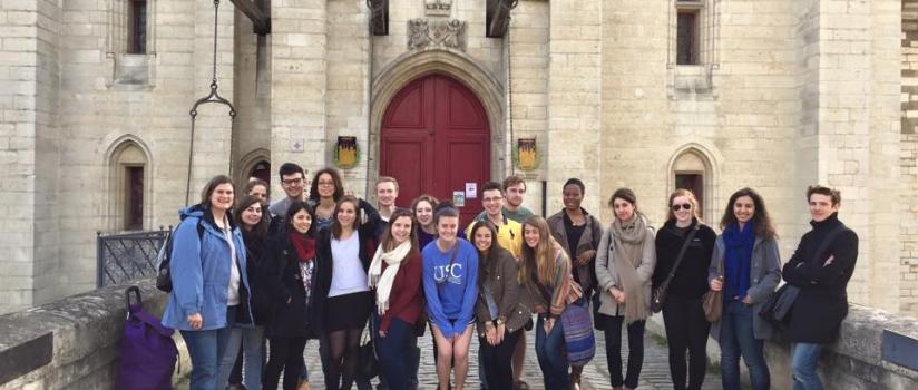 Students outside an English church