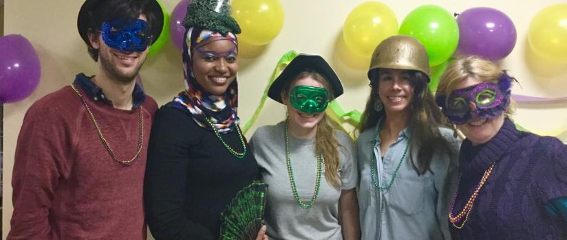 Students dressed for Mardi Gras