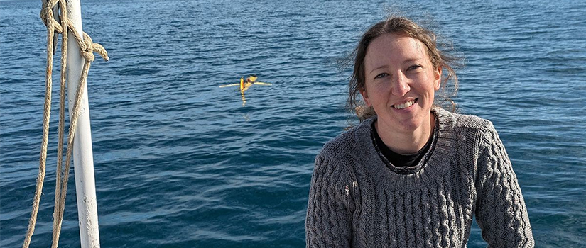 Erin Meyer-Gutbrod on boat in the ocean