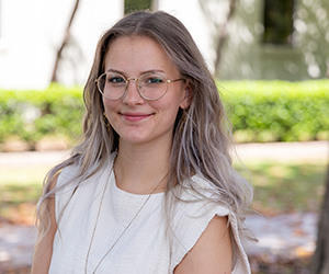 woman smiling outside