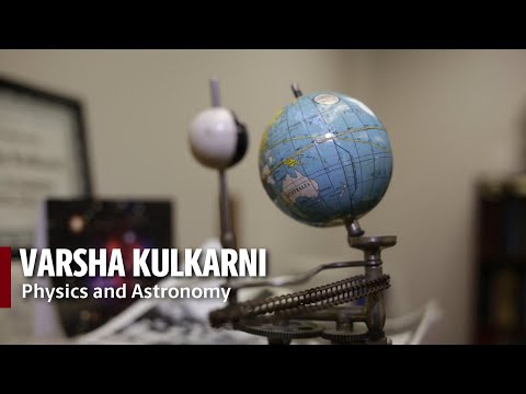 Video thumbnail showing a globe with the text “Varsha Kulkarni, Physics and Astronomy.