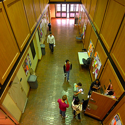 Hallway of students from above