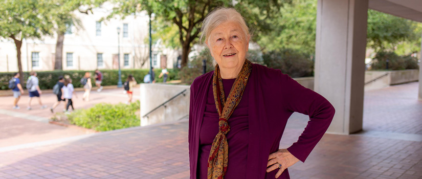 Connie Schulz poses for a photo on campus.