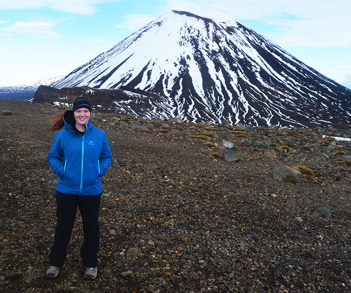 Libby Davenport in front of a mountain in New Zealand