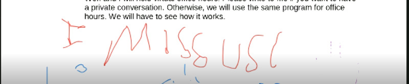 A digital handwritten note on a document from an online class says I miss USC.”
