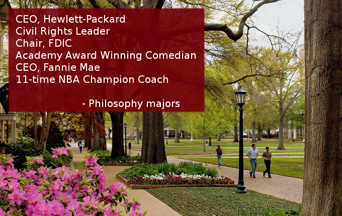 Philosophy majors include CEOs, civil rights leaders, a chair of the FDIC, Academy Award winners, NBA coaches, and more