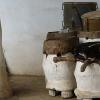 Stack of traditional Nigerian drums made of natural materials