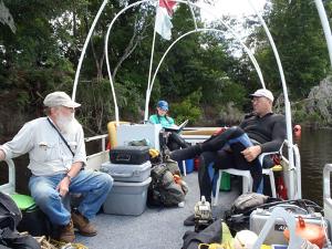 The 2013 Combahee River Project archaeologists (L to R): Dr. Chester DePratter, Ashley Deming, and Jim Spirek. (SCIAA photo)