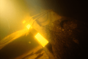 Site 5: An underwater image of the maststep along the keelson of the Mepkin wreck. (SCIAA Image)