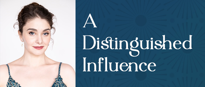 On the left a portrait of Kathryn Morgan next to the text "A Distiguished Influence"