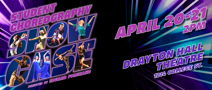 Student Choreography Showcase Logo with images of dancers inside the letters of the word showcase