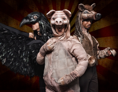 From left, Corey Robinson as Moses, Libby Hawkins as Napoleon, and Nicolas Stewart as Boxer