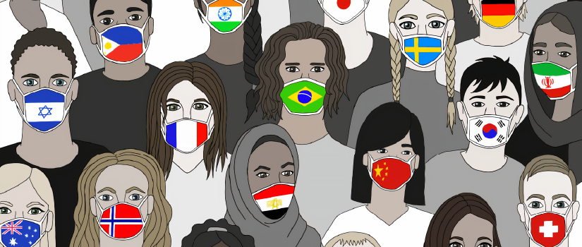 illustration of a group of people wearing face masks 