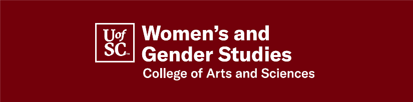 UofSC Women's and Gender Studies logo with white text on garnet background.