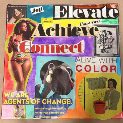collage art made by girls in the Juvenile Arbitration program with positive words and imagery