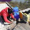 Graduate Student Muditha Dias collecting samples during a times series experiment on the tidal marsh behind Folly Island SC.