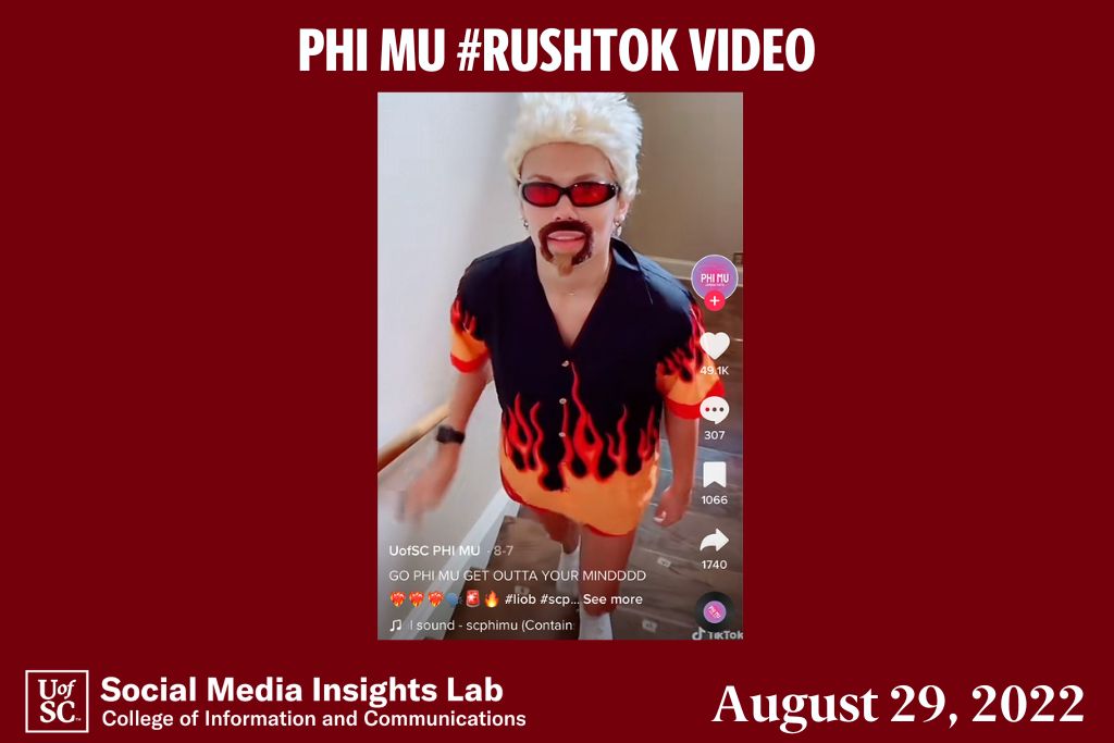 Phi Mu in its Guy Fieri-themed outfits during work week getting hyped to “Get Outta Your Mind” by Lil Jon and LMFAO.  