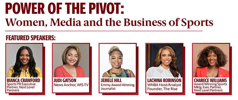 headshots of five featured speakers