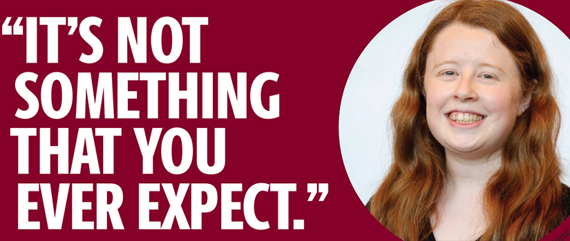 Mary Ramsey headshot with text saying: “IT’S NOT SOMETHING THAT YOU EVER EXPECT.