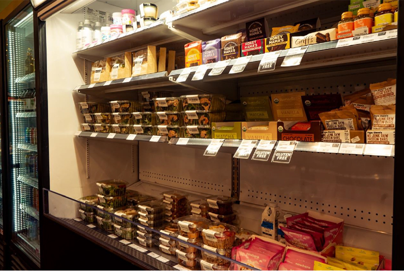Shelves stocked with goods.