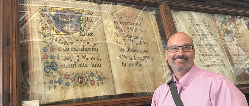 Dr. Lankes at the The Piccolomini Library of the Sienna Cathedral.