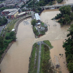 overhead vew of flooded columbia canal