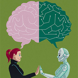 illustration of woman, robot and brain