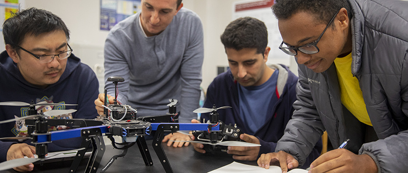 Students and drone