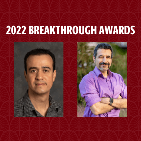 headhshots of Jamshidi and Crichigno and text that says "2021 breakthrough awards"