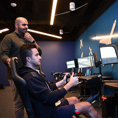 Mostafa Mobli at airline simulator