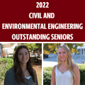 Headshots of Hughes and Perry, text that says 2022 civil and environmental engineering outstanding seniors