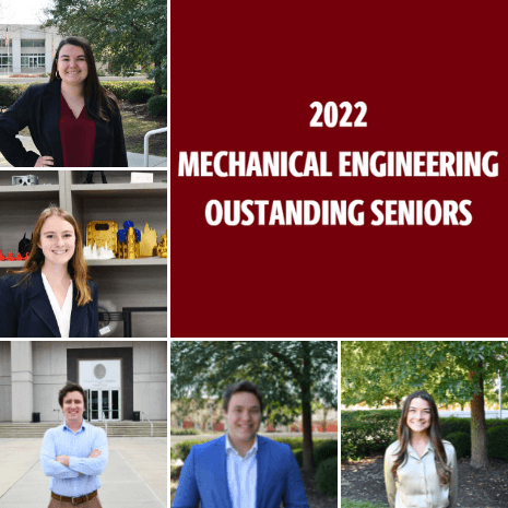 Outstanding seniors headshots and text that says 2022 mechanical engineering outstanding seniors