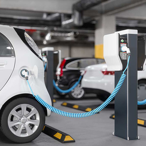 Image of electric car plugged in to charge