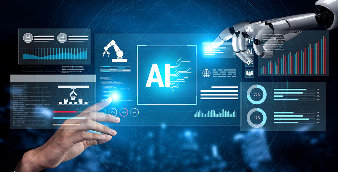 AI-generated image showing the hands of a human and robot working together.