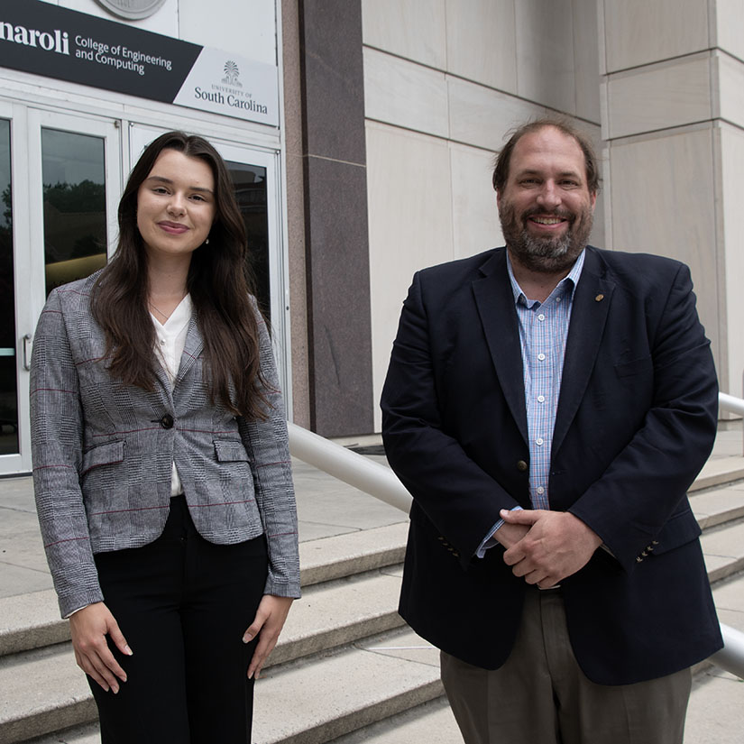 Grace Cosby (left) and Mark Uline (right), chair of the Department of Biomedical Engineering and associate vice president and vice provost for AI strategy.