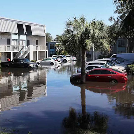 flooding outside an apartment building