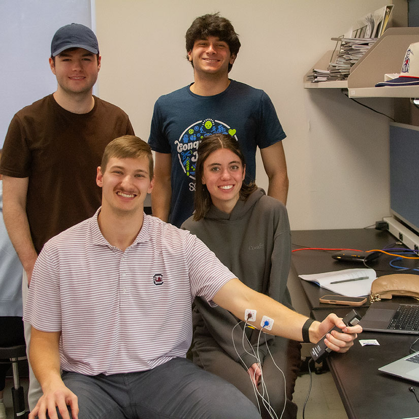 Matthew Yvon and classmates in a biomedical engineering lab course.